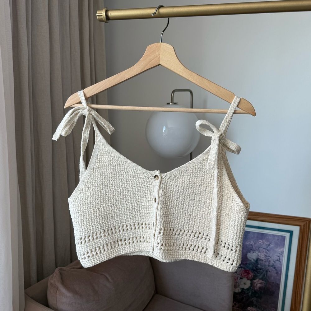 Knit Tie-Strap Top, Cream, Zara, M